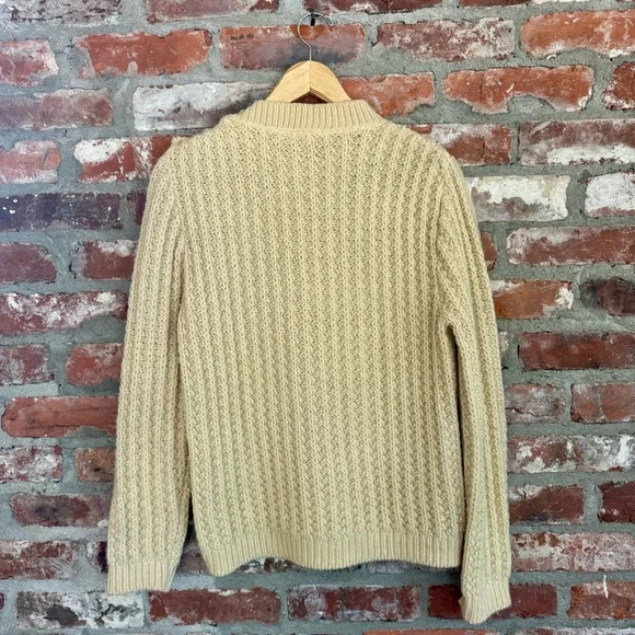 Vintage Cream Fisherman Wool Sweater Button Shoulder Chunky‎ Knit - Picture 3 of 5